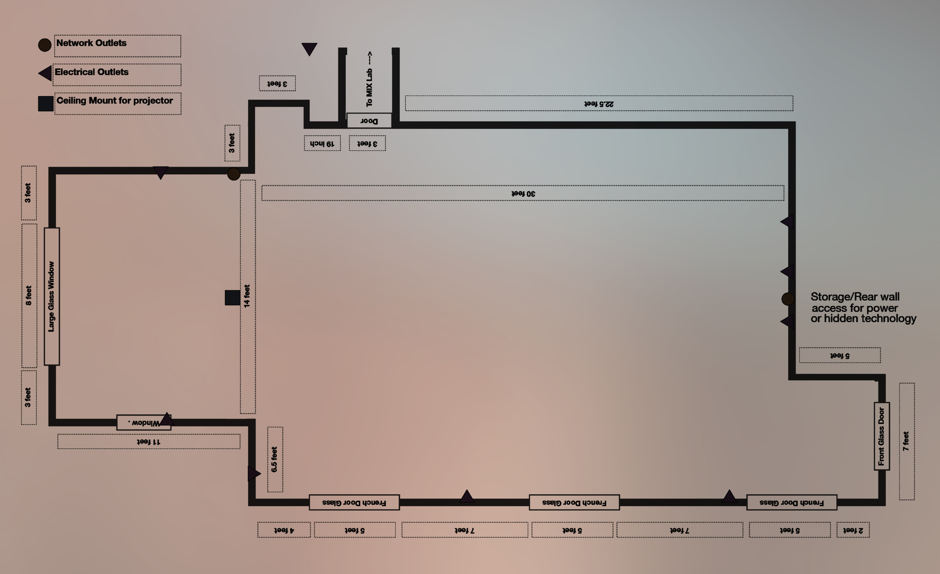 A detailed floor-plan and measurements of gallery space  