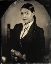 Will Wilson, Michelle Cook, Citizen of the Navajo Nation, UNM Law Student, 2013, printed 2018, Archival pigment print from wet plate collodion scan, 22 x 17 in. Art Bridges.