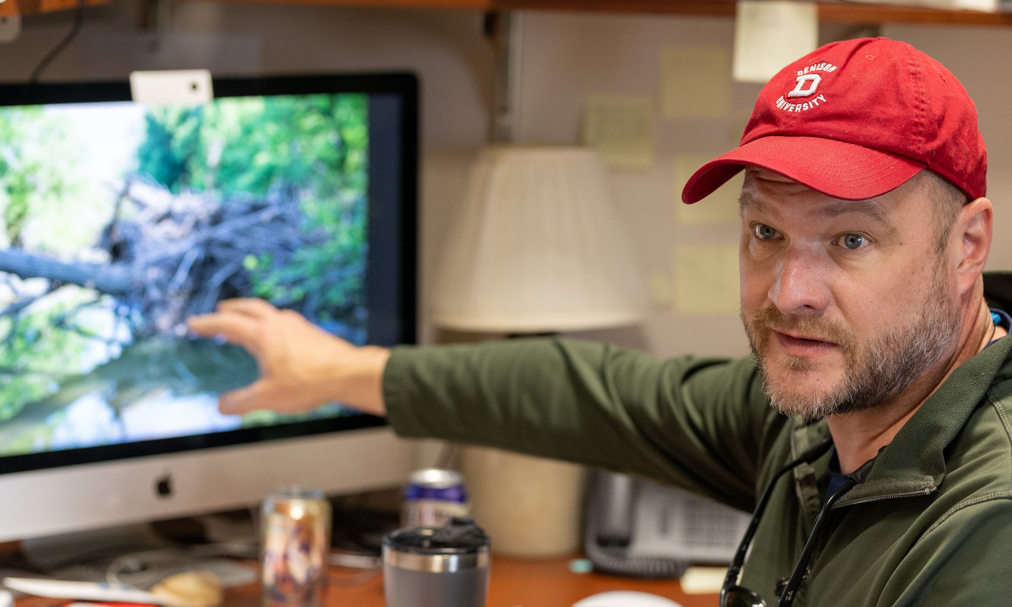 David Goodwin points to an image of Raccoon Creek on his computer screen