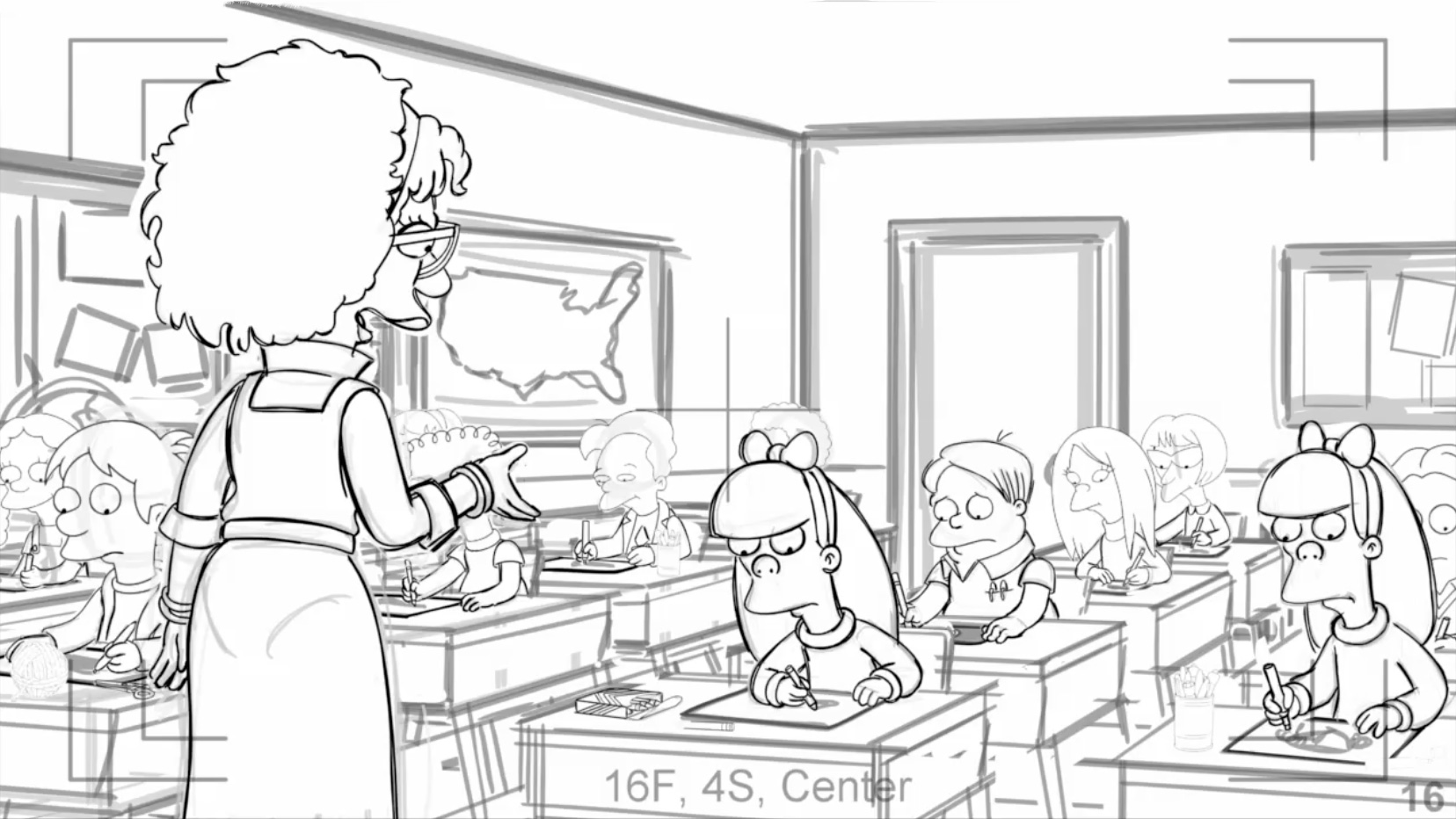 A layout drawing Richner did for another episode. Both aired in season 33. (The Simpsons is currently in its 34th season).