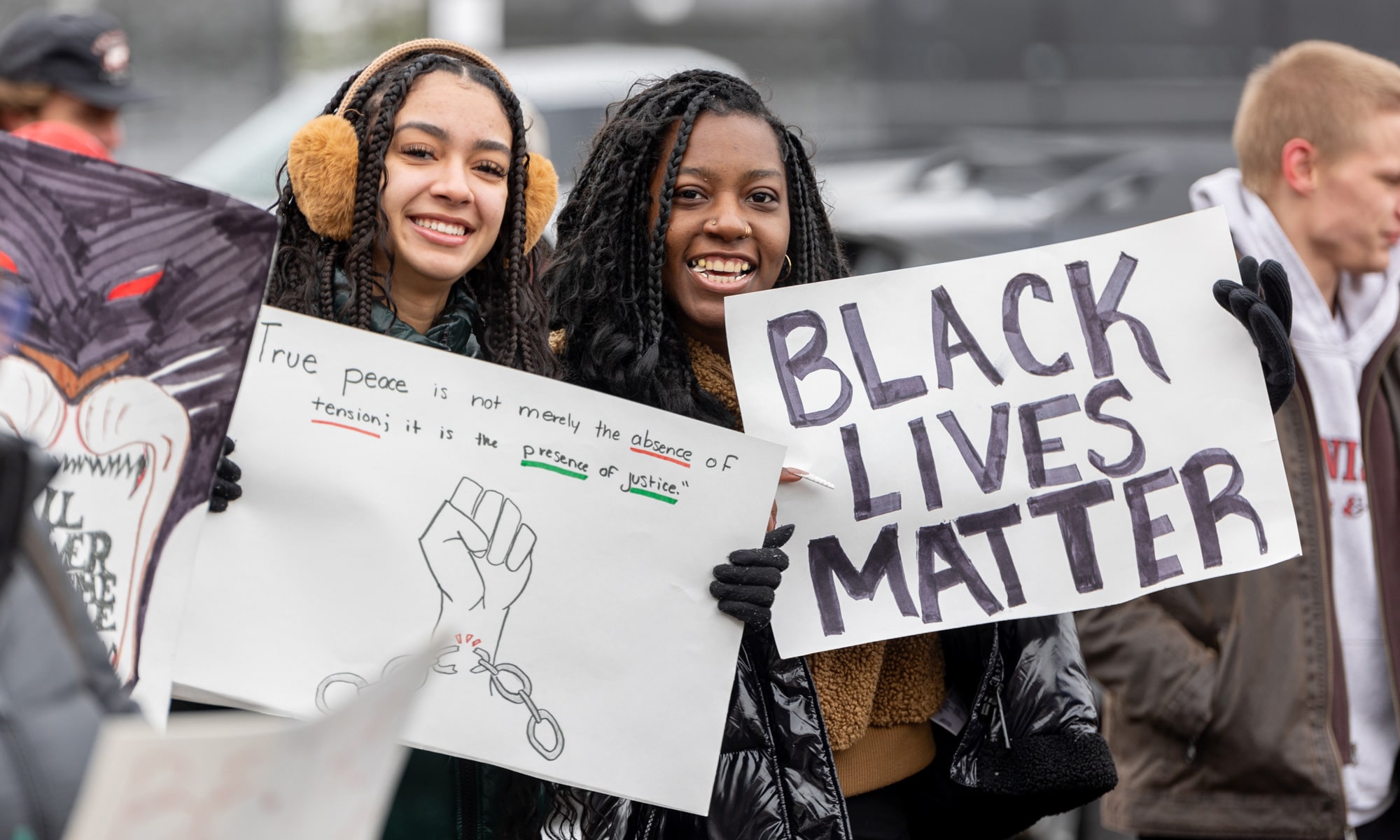 Niomi Ellis ’26 and Chanel Jordan ’26 were among hundreds of students to join the Martin Luther King Jr. activities on campus.