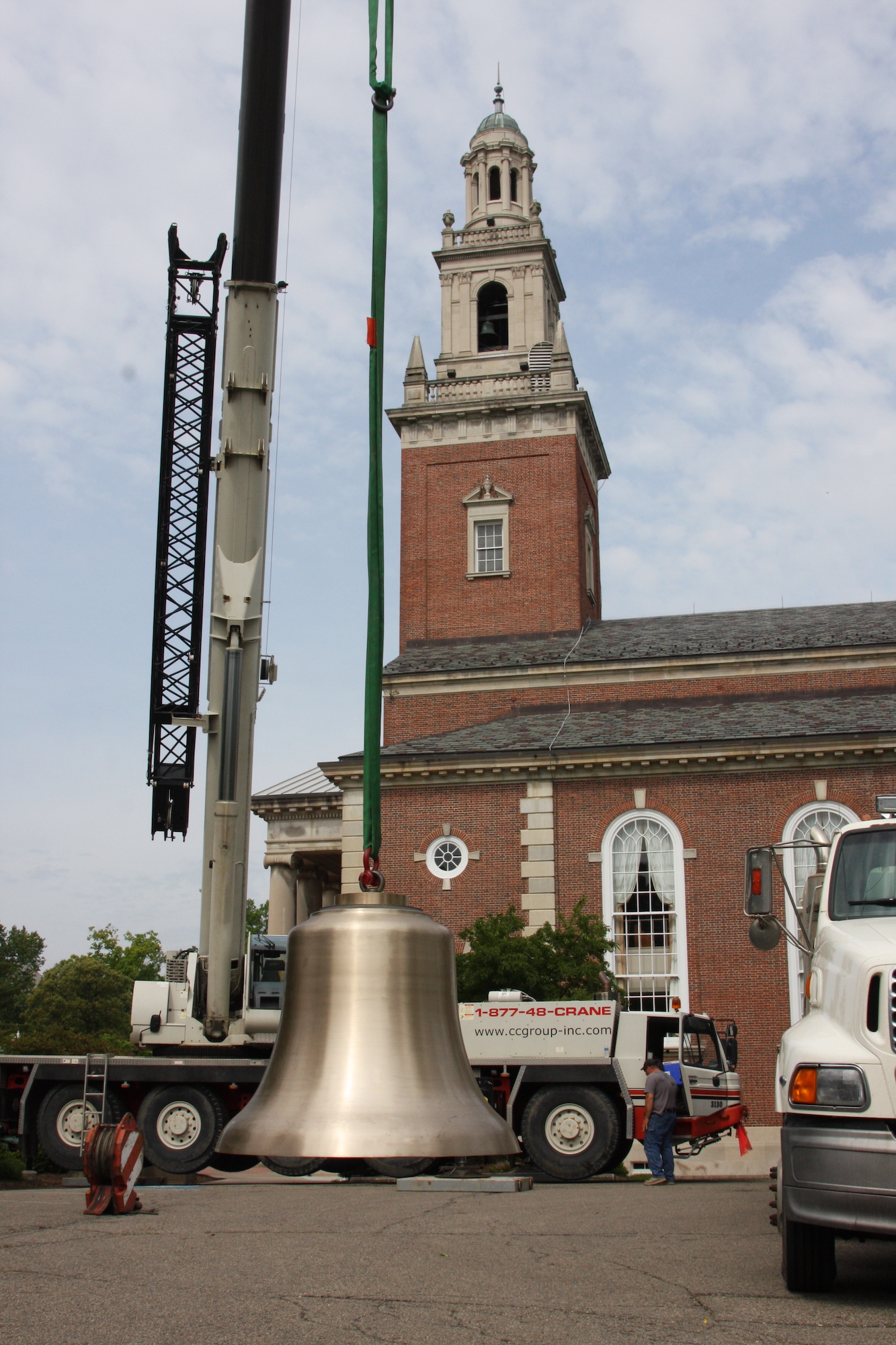 The bells getting installed at Swasey Chapel.