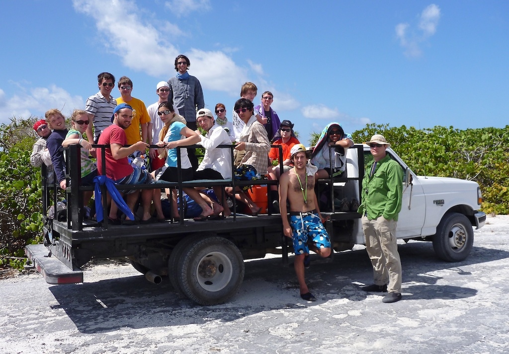 In a truck on San Salvador Island