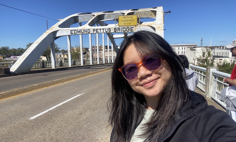 Nancy Tran ’26 on Edmund Pettus Bridge in Selma, Alabama