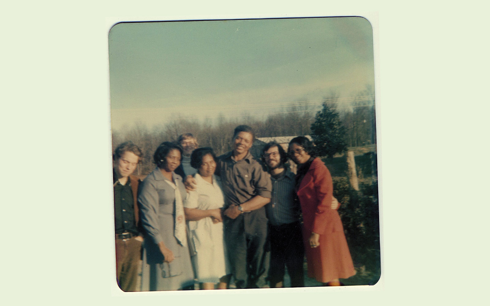 Dean Hansell (second from right) poses with other workcamp volunteers and a group of Tennessee locals. After graduating from Denison in 1974, he returned to the workcamps as a law student to teach classes on civil rights law and legal right…