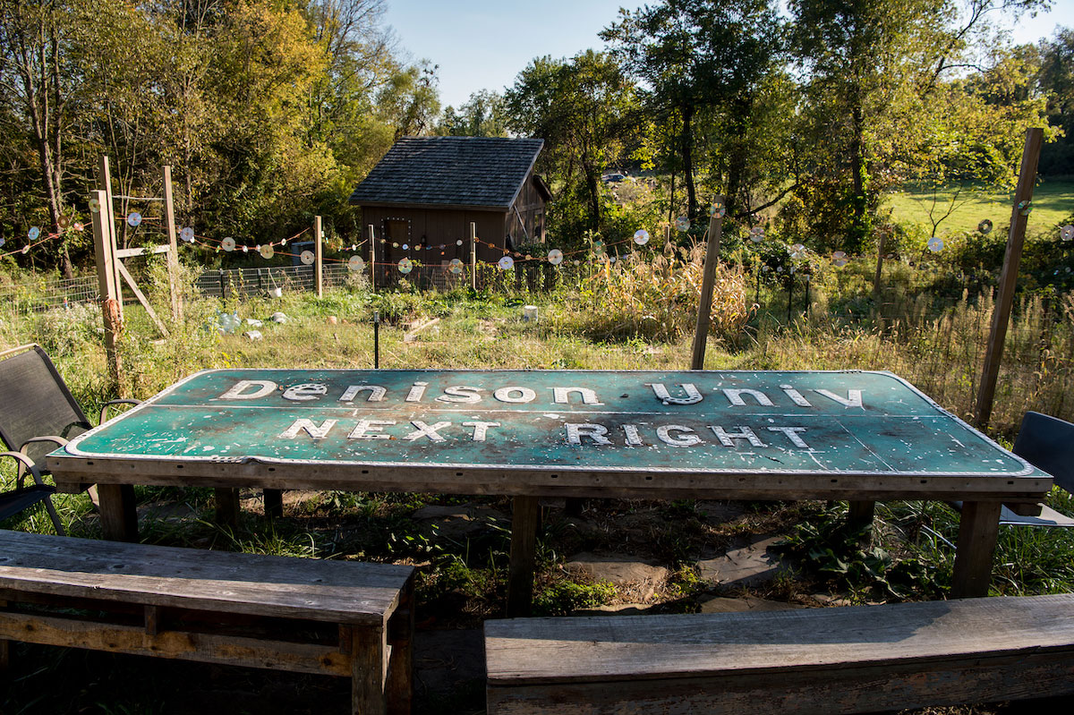 The Homestead's repurposed off-ramp sign table