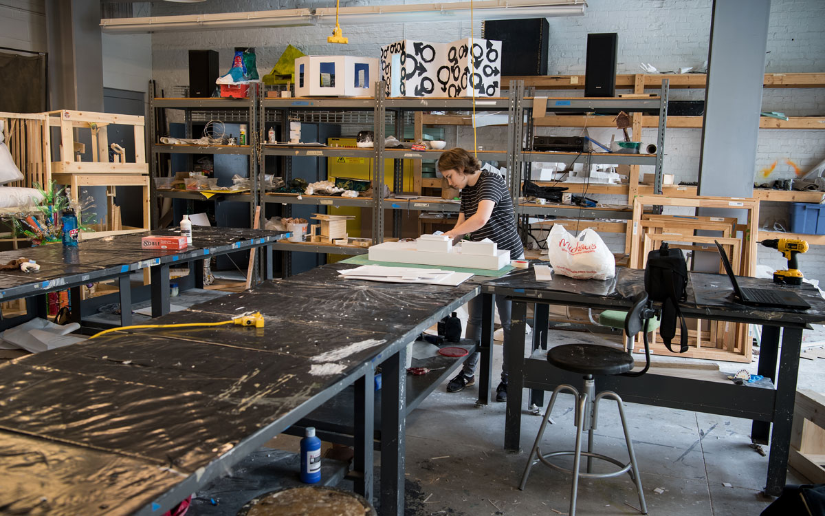 Student in sculpture studio