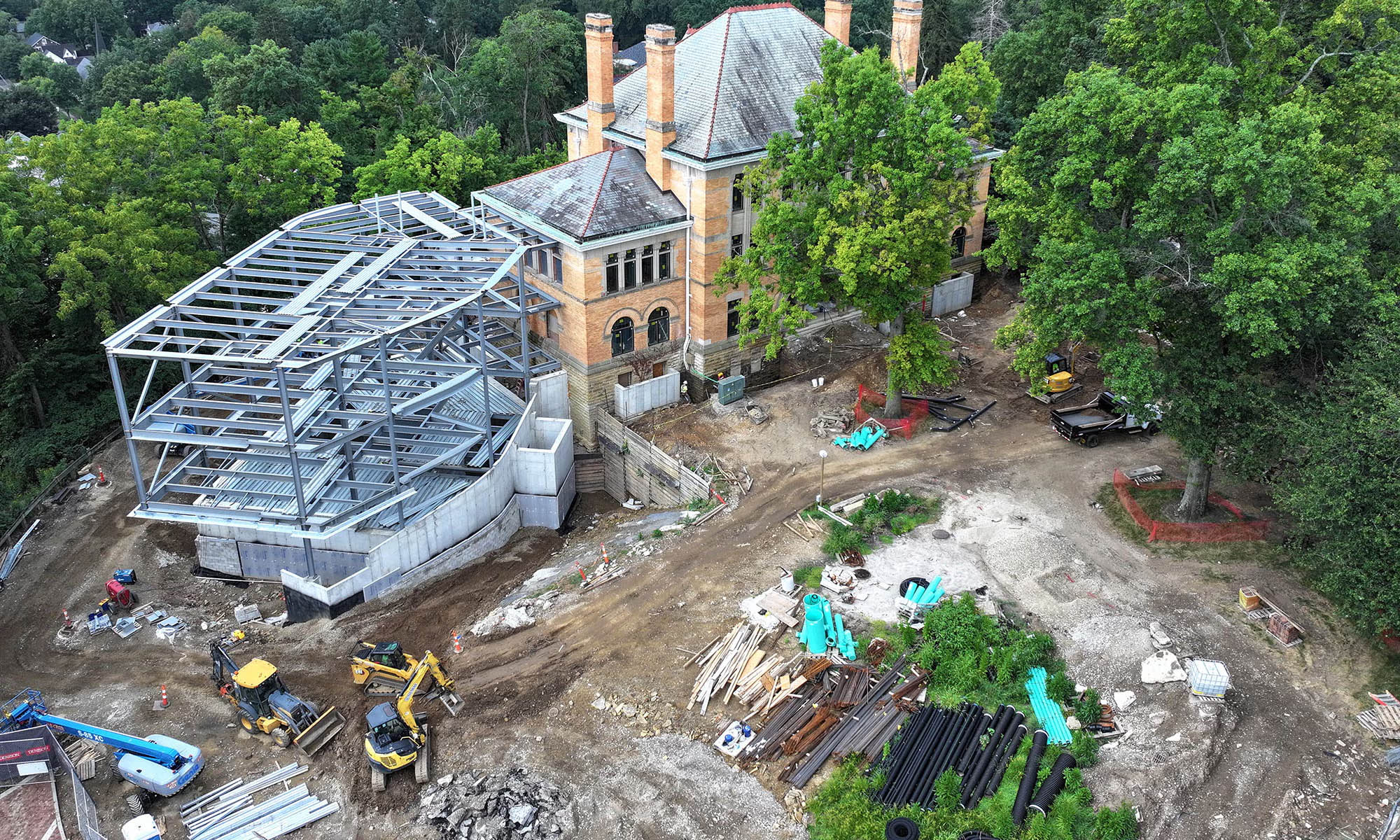 Aerial view of Knobel Hall construction site.