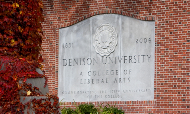 a photo of Denison's main entrance in fall