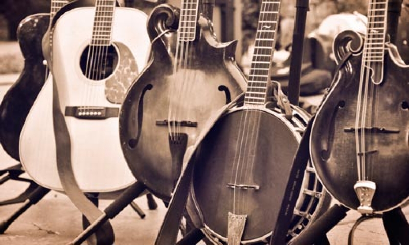 Photo of four guitars