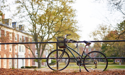 photograph of a bike on campus in the fall