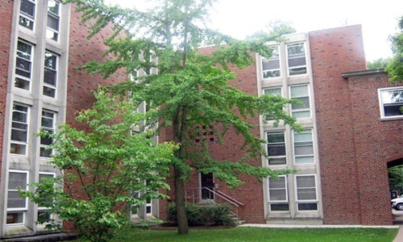 Residence halls in the spring