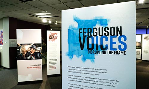 Ferguson Voices exhibit stand