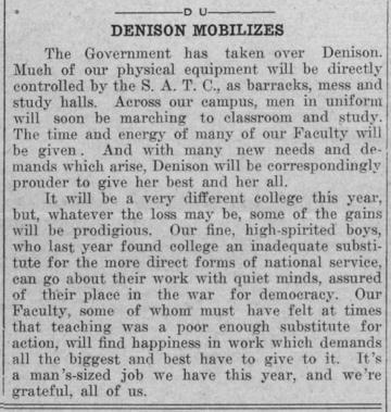 Newspaper clipping - Denison Mobilizes