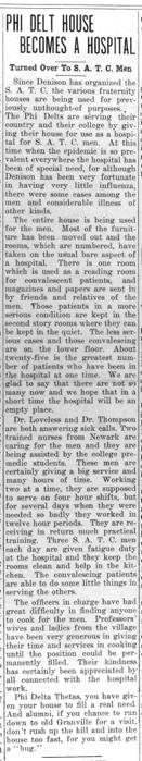 Newspaper clipping: "Phi Delt House Becomes a Hospital"