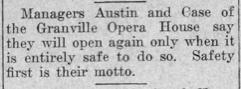Newspaper clipping: "Granville Opera House"