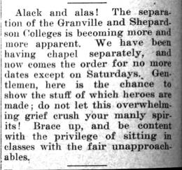 Newspaper clipping: "Separation of Granville and Shepardson Colleges"