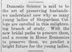 Newspaper clipping: "Domestic science"