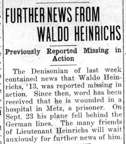Newspaper clipping: "Further News from Waldo Heinrichs"