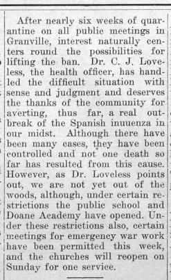 Newspaper clipping: "After nearly size weeks of quarantine on all public meetings..."