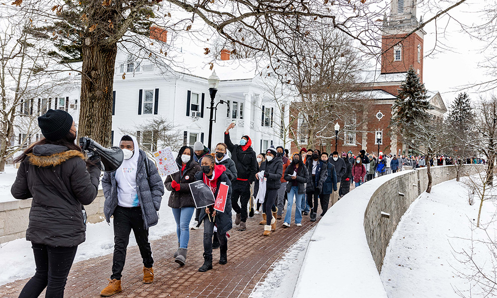 On a chilly Monday morning, hundreds of students, staff, and faculty make their way from Swasey Chapel for the MLK Legacy March.