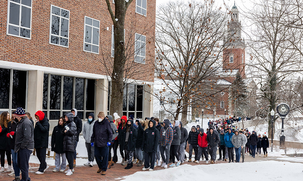 More than 350 students, staff, and faculty members marched from Swasey Chapel to Slayter Hall Student Union, where Denison’s MLK Celebration continued with music and readings. 