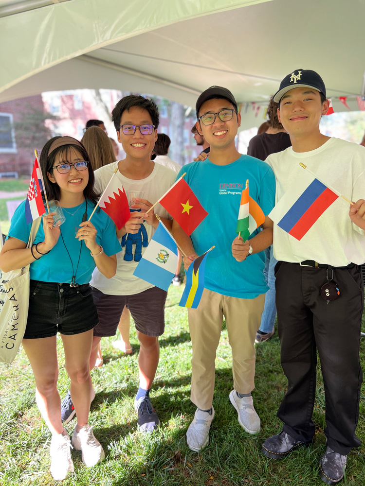 Students holding country flags