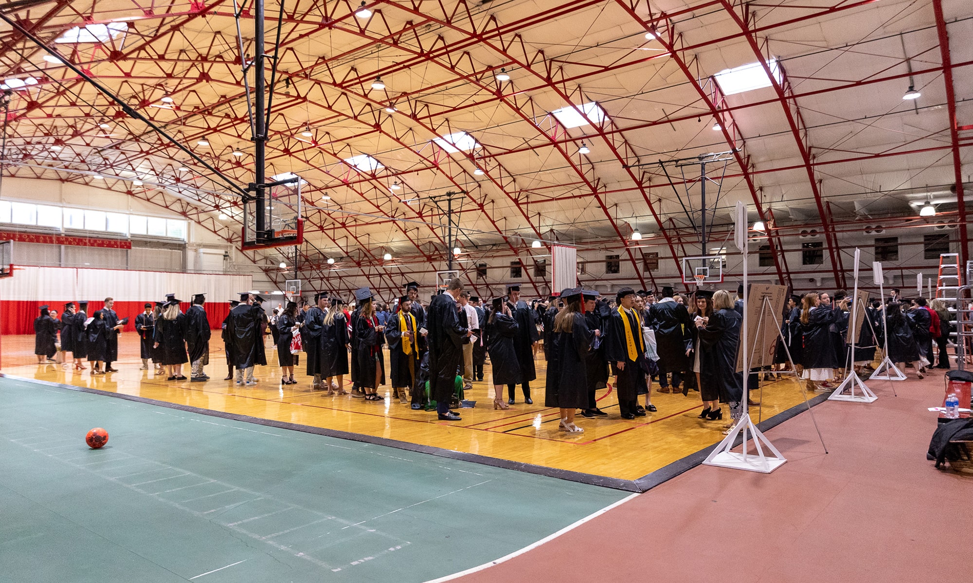 Seniors lined up for their walk through the Mitchell Center.