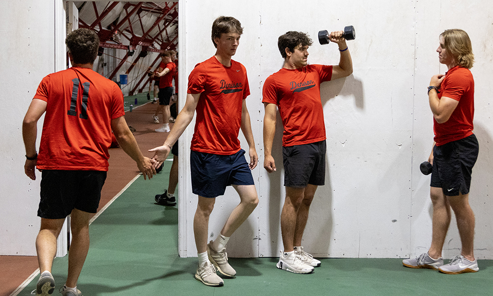 The Big Red baseball team spent the afternoon training in the weight room.