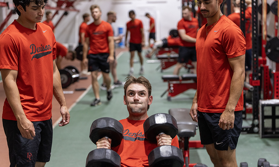The Big Red baseball team spent the afternoon training in the weight room.