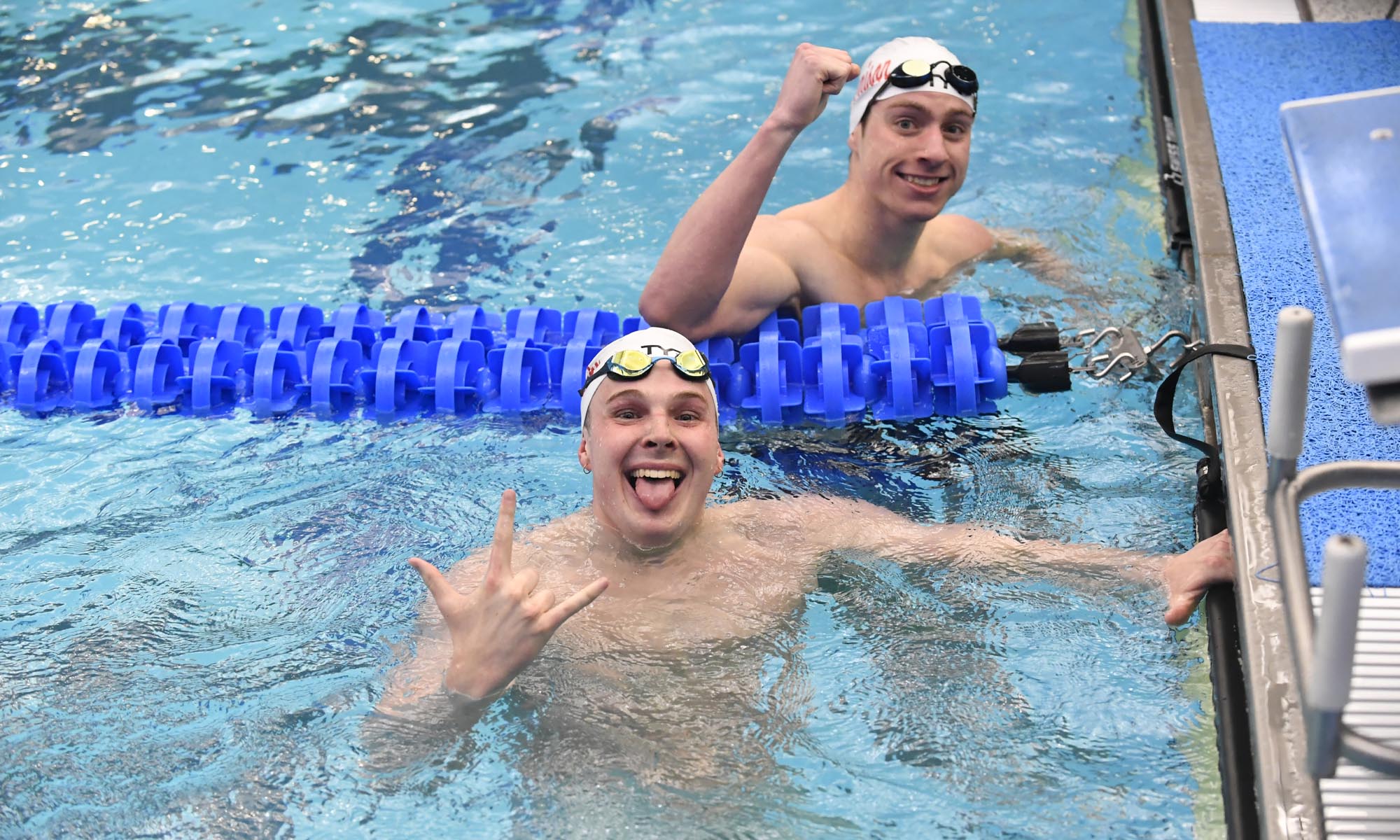 Nick Hensel ’28 and Gavin Jones ’25 celebrate their finishes.