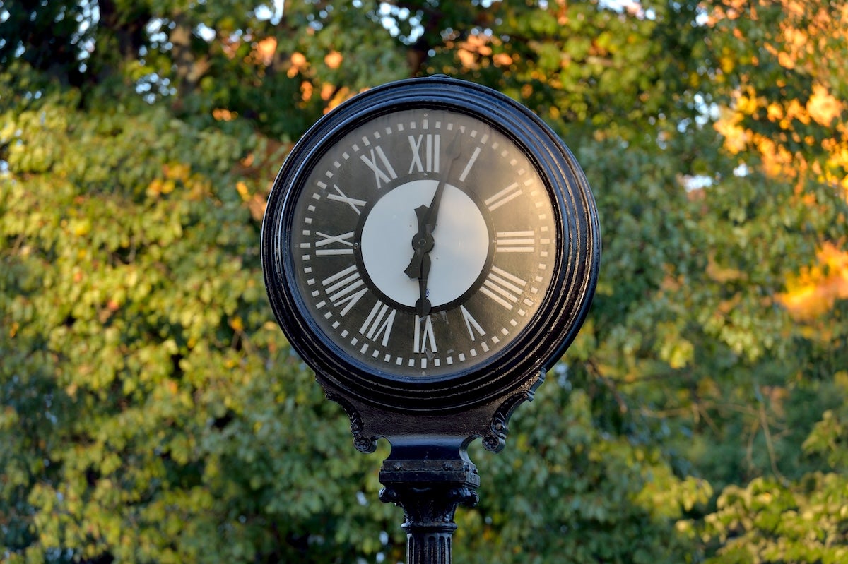 Campus clock along Chapel Walk
