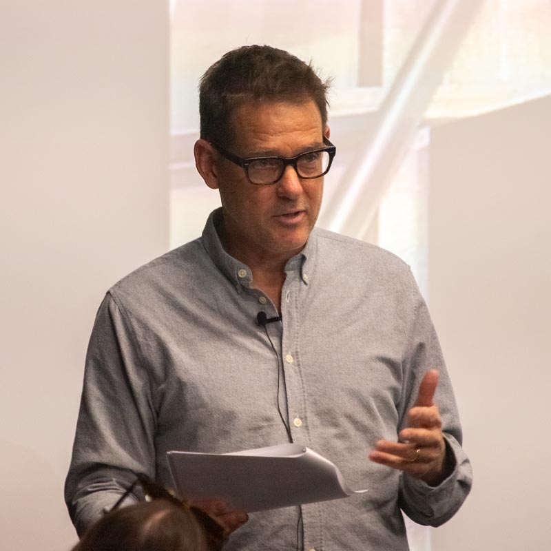 Michael Foley at cinema alumni event. Michael Foley speaks at an alumni event.