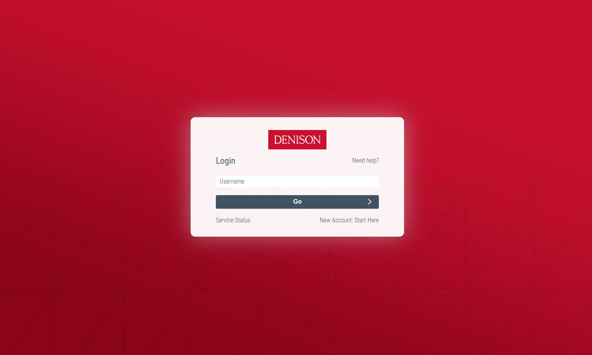 Image of Denison login screen for Primo. Image of Denison credential verification login screen, prompting users for their Denison user name.