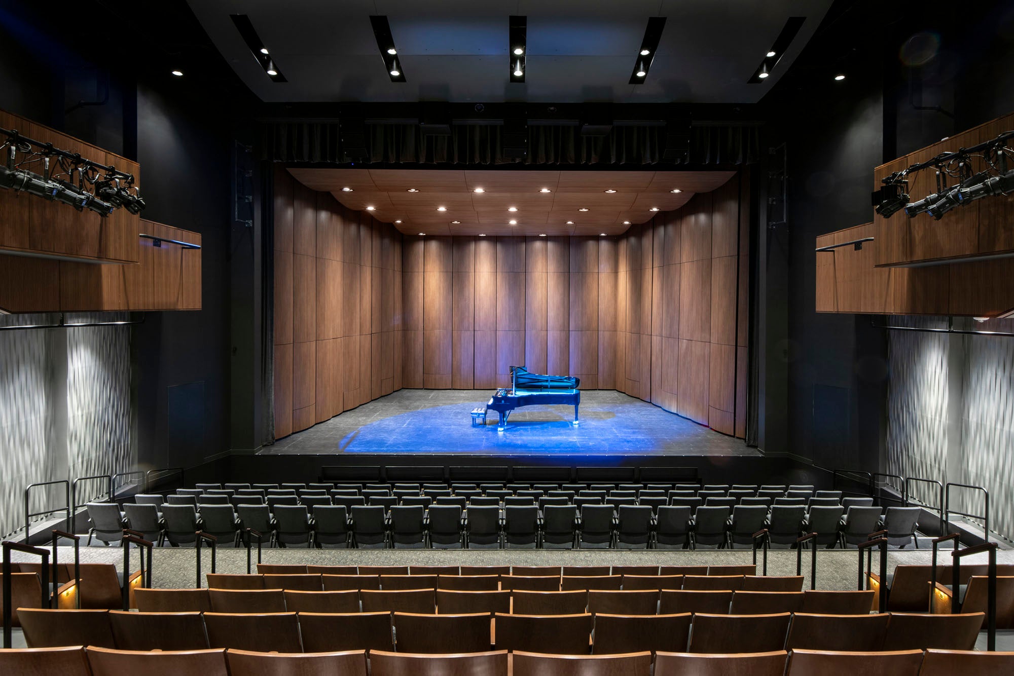 View of the Sharon Martin Hall stage as viewed from the back of the house.