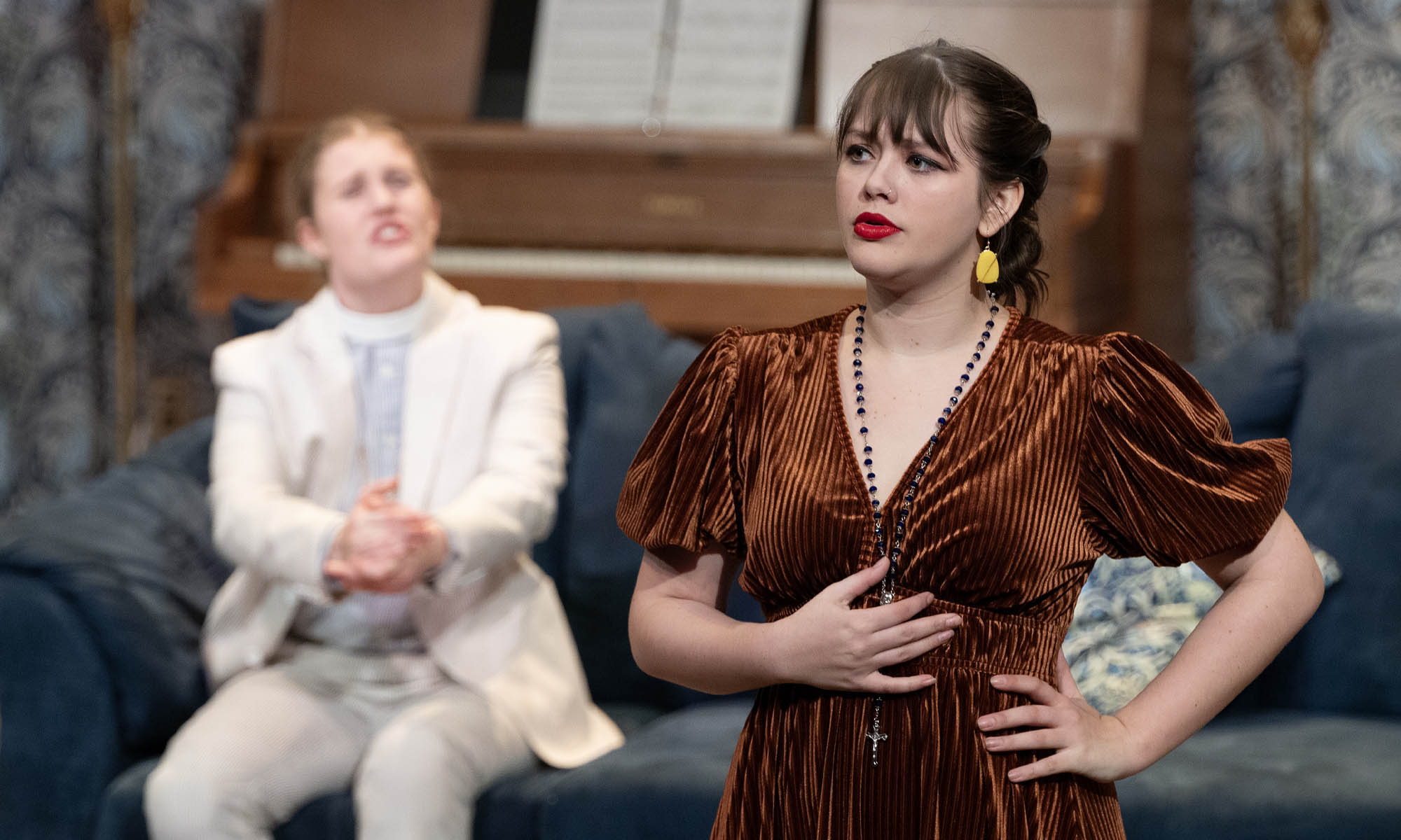 Two students performing a scene.