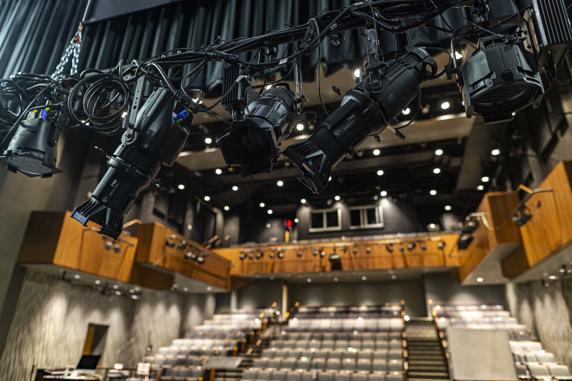 Stage lighting in Sharon Martin Theatre at the Eisner Center
