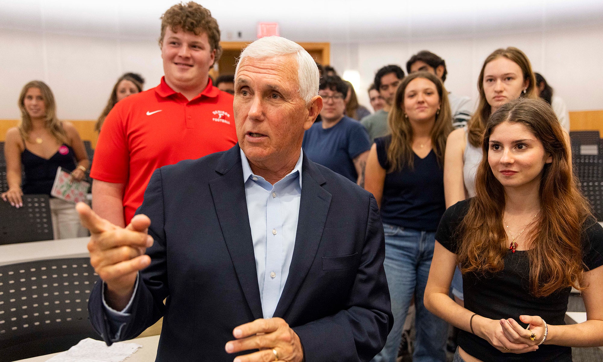 Vice President Mike Pence speaks with college students.