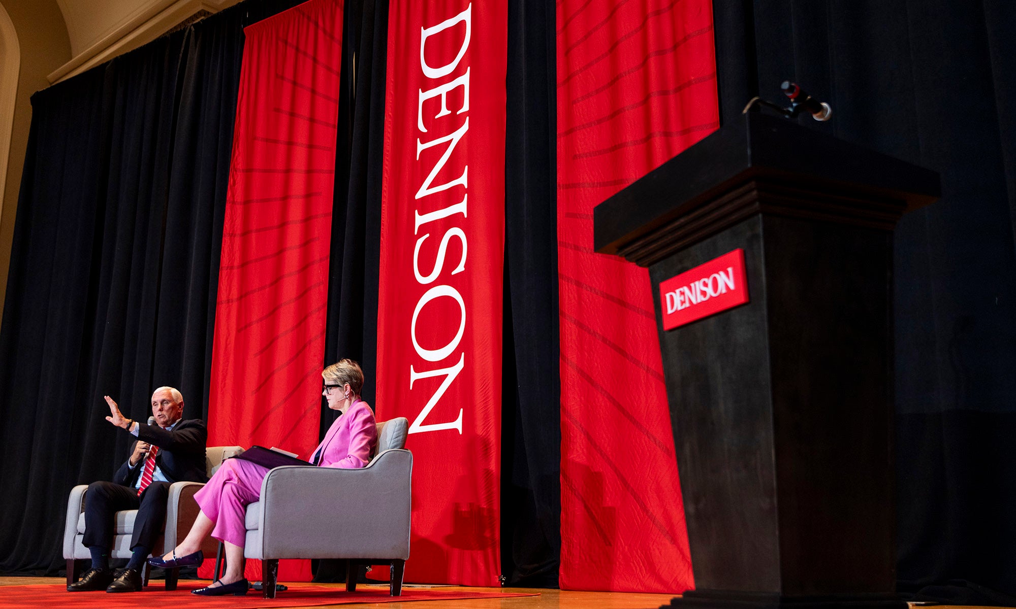 Vice President Mike Pence on stage in a moderated discussion.