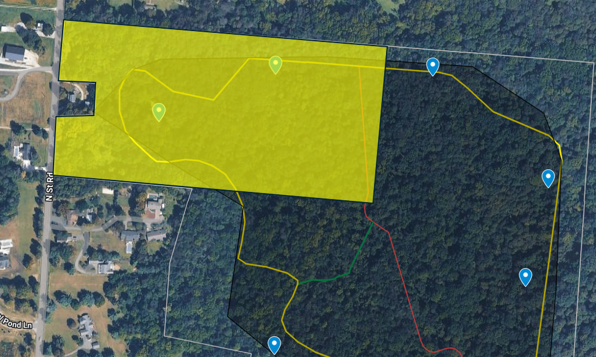 Satellite image of Biological Reserve with a large yellow polygon highlighting area that is temporarily off limits.