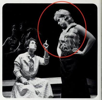 Vintage photo scan showing Susan Booth in "The Rimers of Eldritch" as a student at Denison