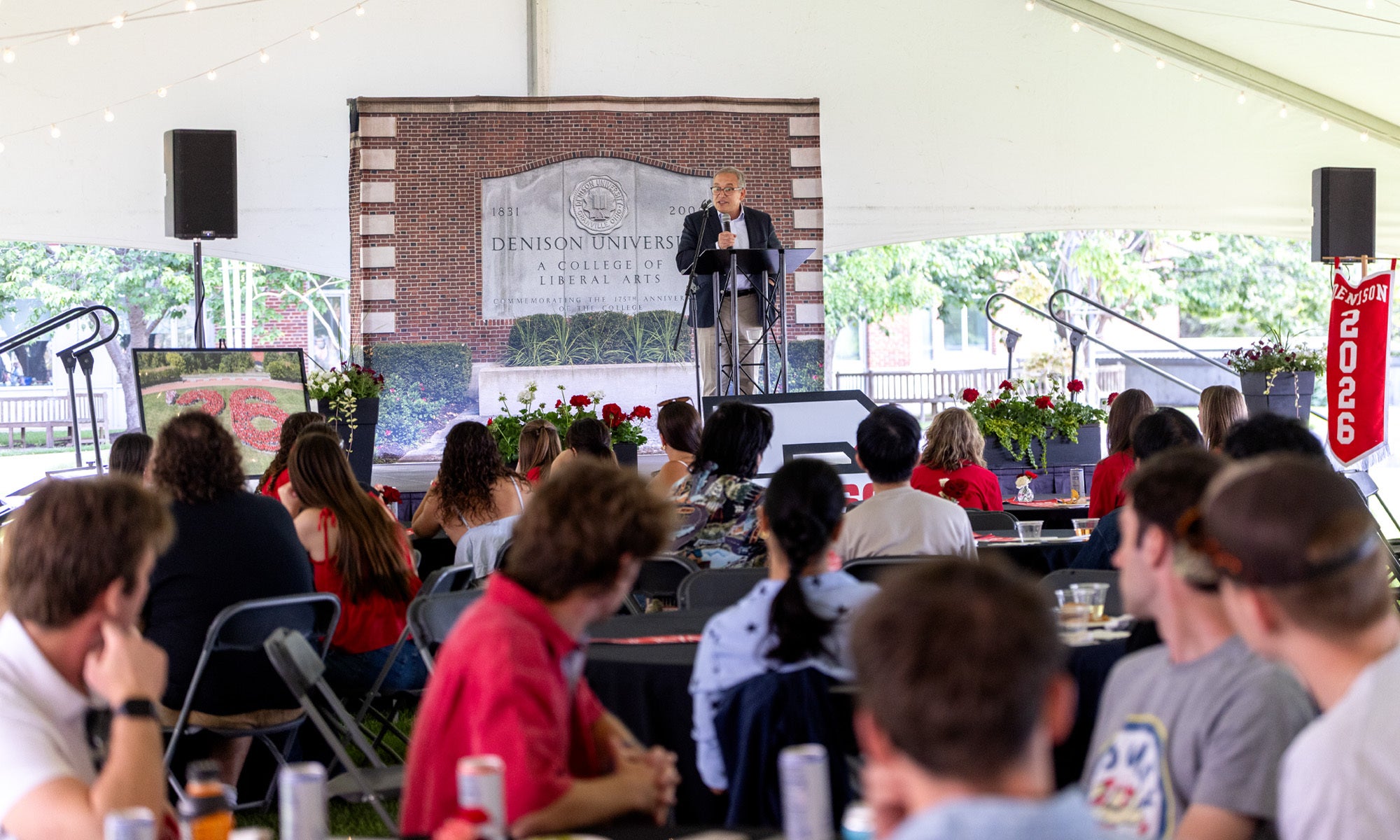Denison President Adam Weinberg addresses seniors on the university campus Tuesday, May 12, 2026. 