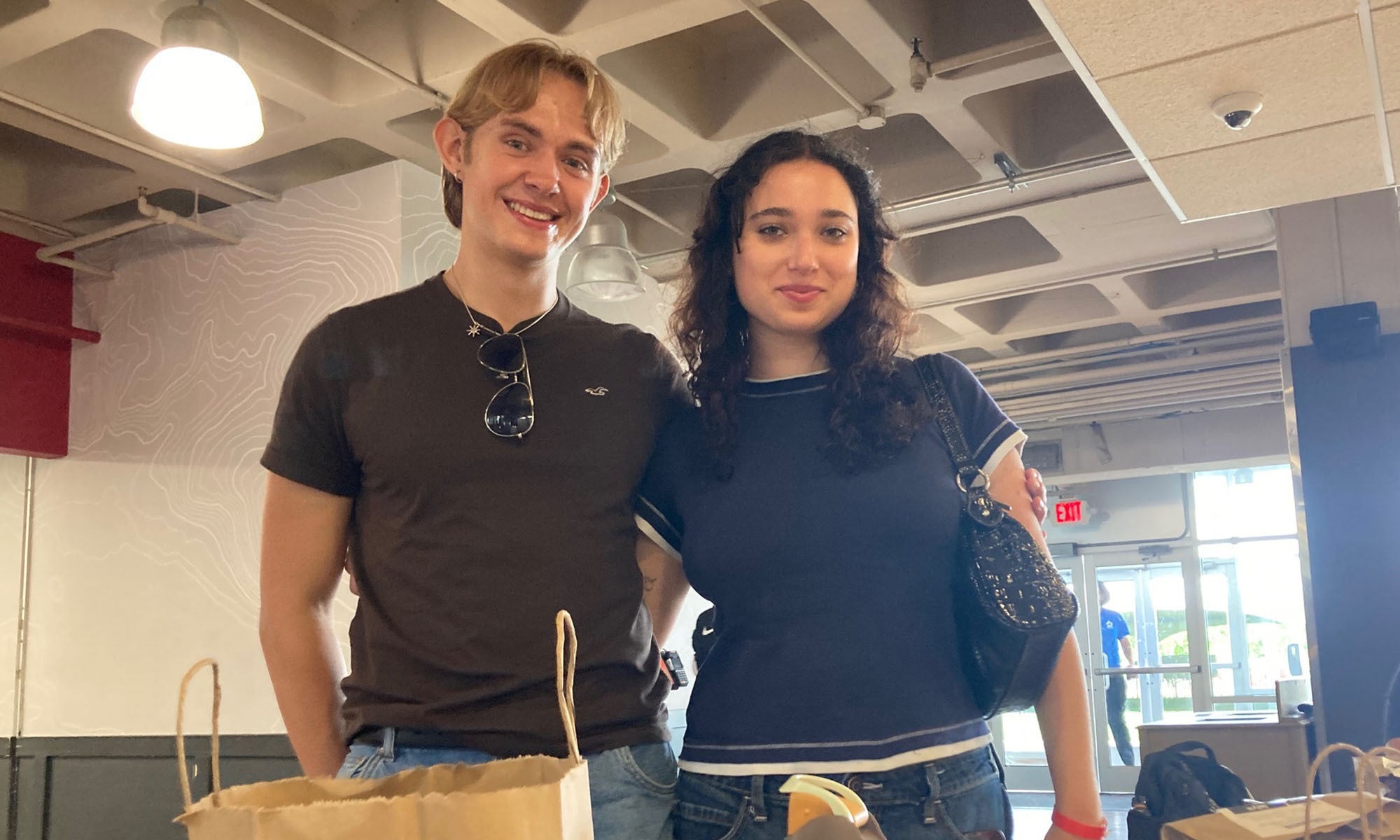 Denison seniors Alex Carlton and Talya Dersu stopped at Slayter Union after a Granville shopping trip.