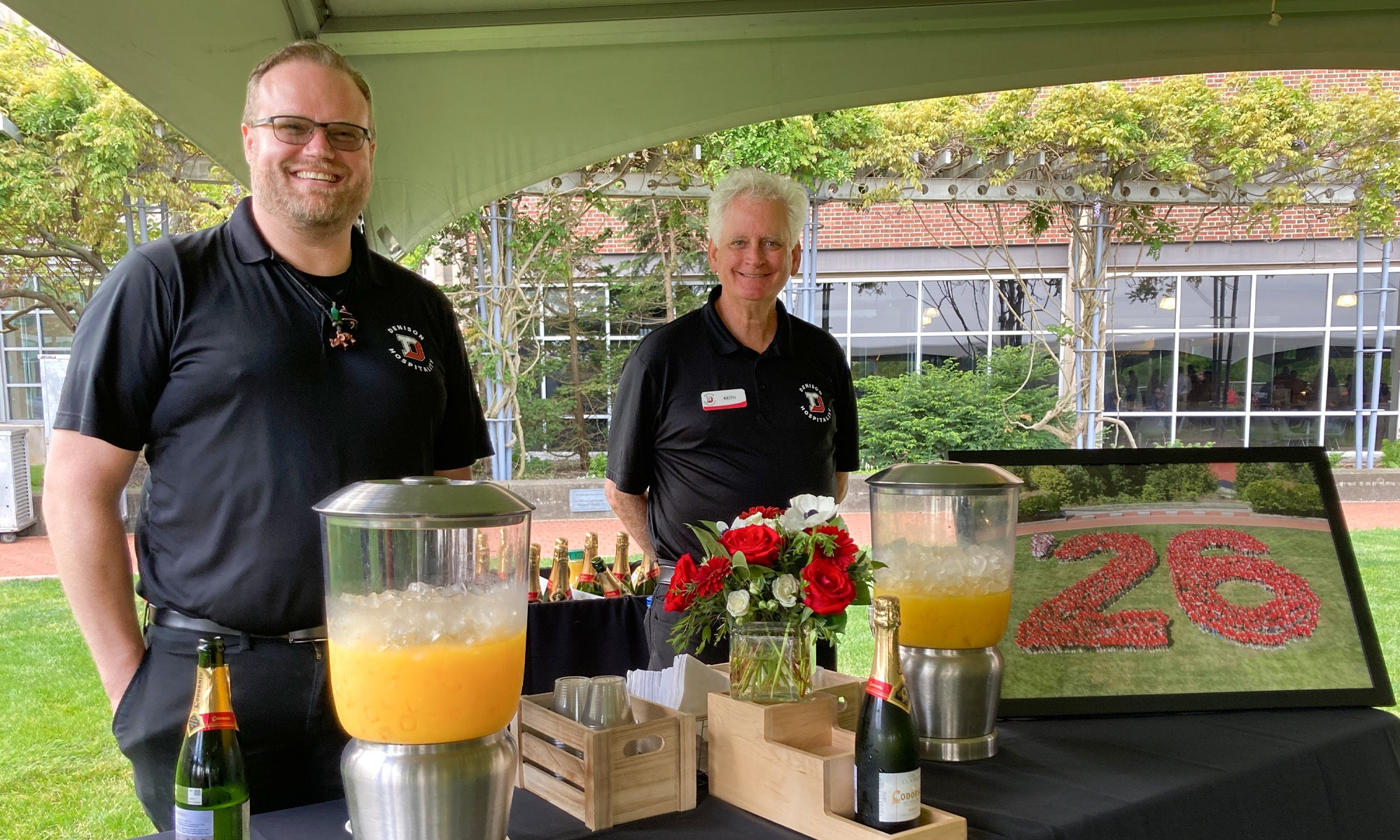 A mimosa station at the Denison senior brunch hosted by Student Life.