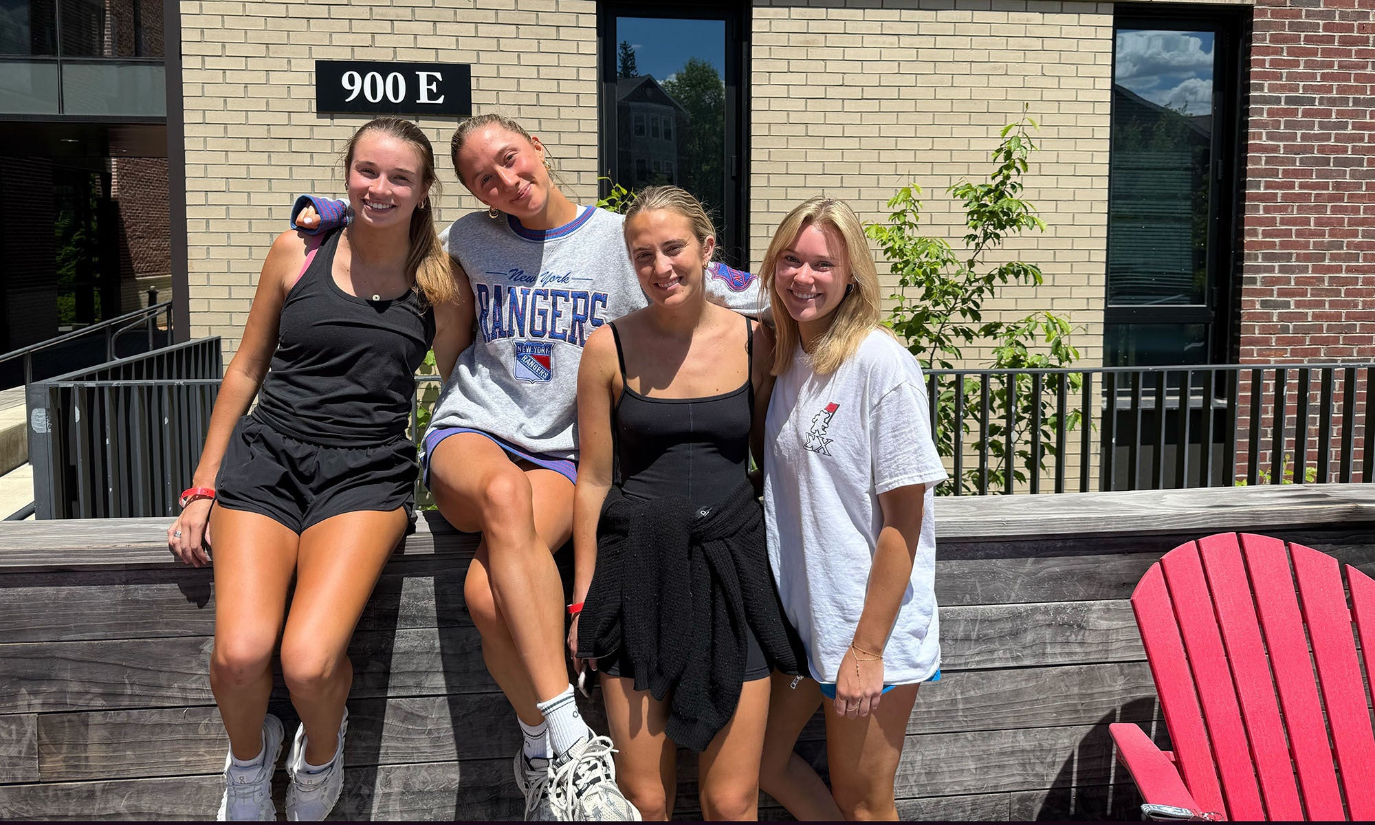 Four students in front of Silverstein