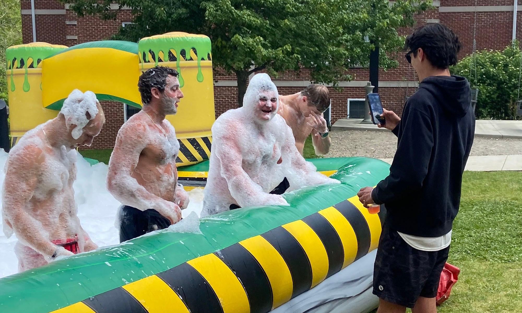 Dude covered in bubbles
