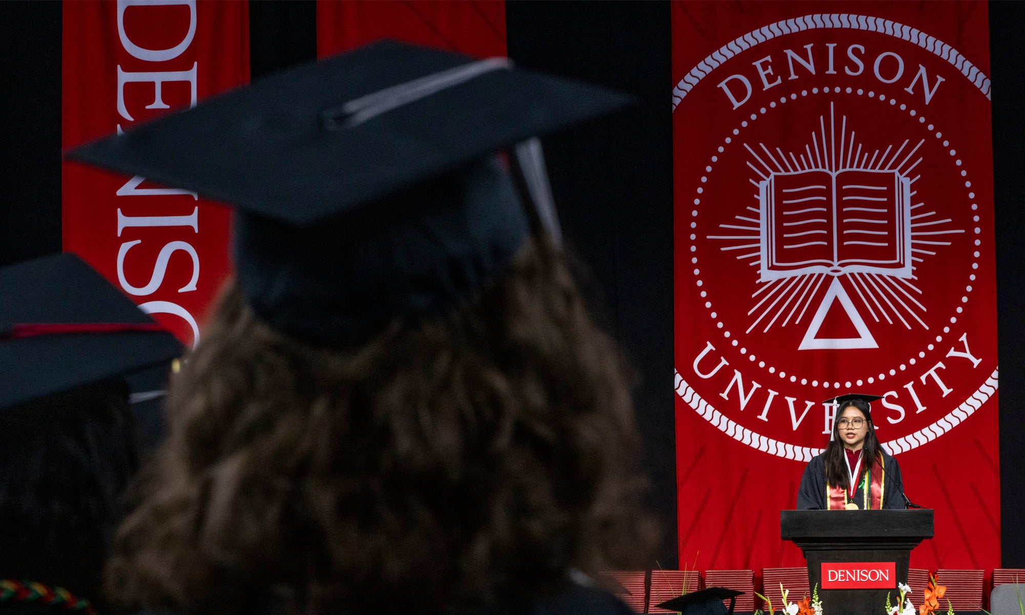 The student speaker at Denison Commencement addresses her classmates.