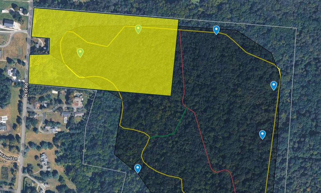 Satellite image of Biological Reserve with a large yellow polygon highlighting area that is temporarily off limits.