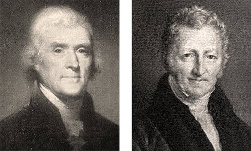 Photos of classical political economists Adam Smith and Thomas Malthus