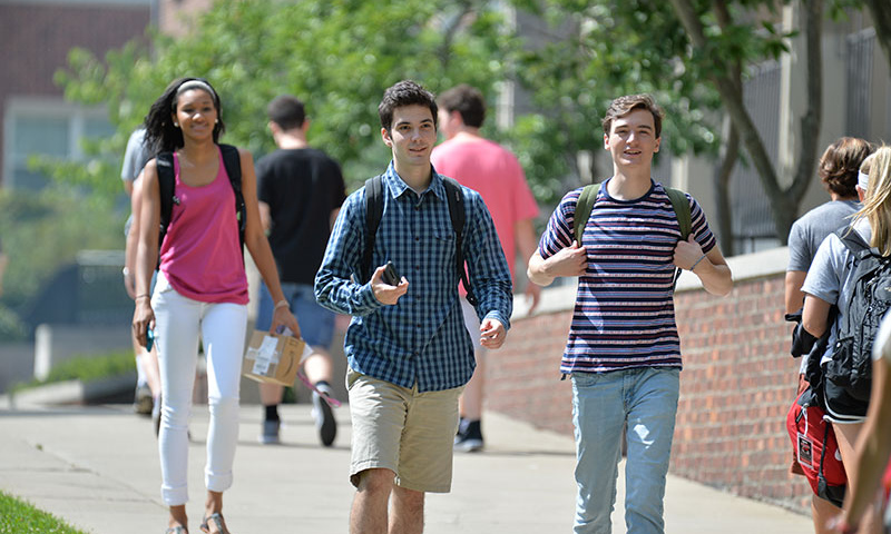 Students walking around campus